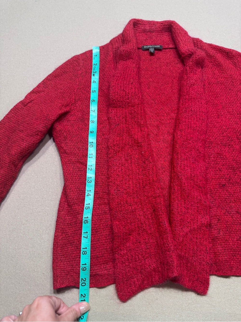 Eileen Fisher Open-Front Wool Cashmere Blend Red Knit Cardigan - Picture 6 of 6